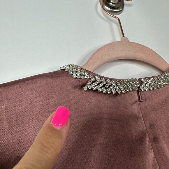 NWT Mac Duggal Rhinestone Neckline Draped Mini Dress Mauve 10 #9841 - Picture 10 of 13